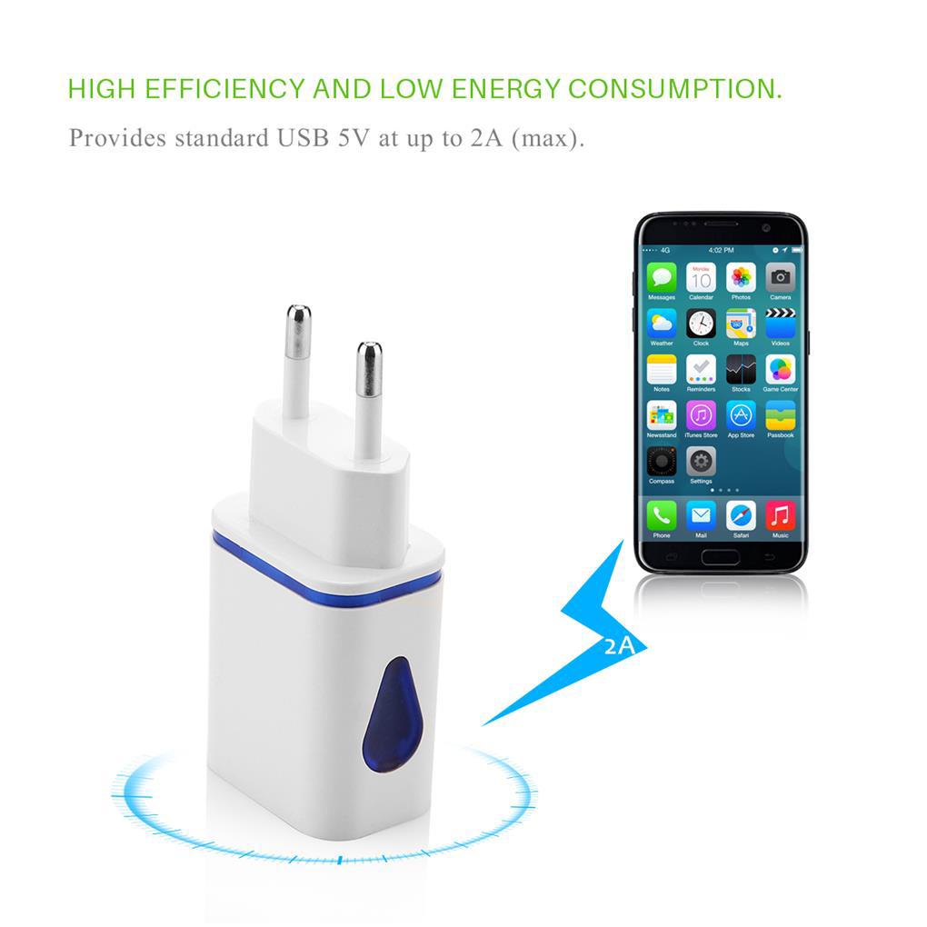 Củ Sạc EU US LED 2 Cổng USB 2 Phích Cắm AC Cho S7 EU