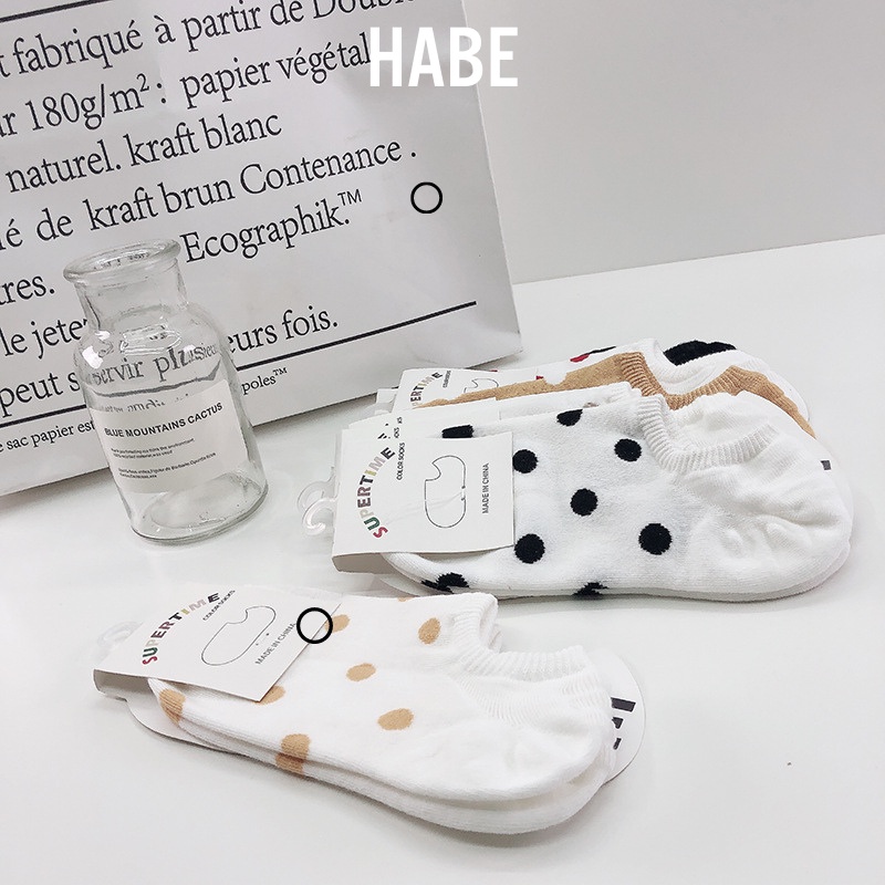 Tất vớ cổ ngắn đi giày lười hoạ tiết chấm bi chất cotton mềm mịn Hàn Quốc HABE