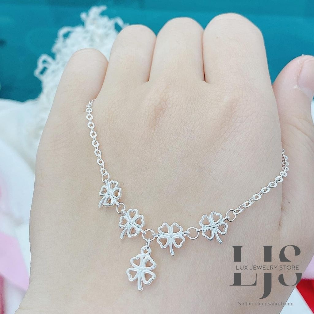 Lắc chân nữ bạc 925 Lux Jewelry, vòng chân bạc cỏ 4 lá may mắn xinh xẻo - LUX973