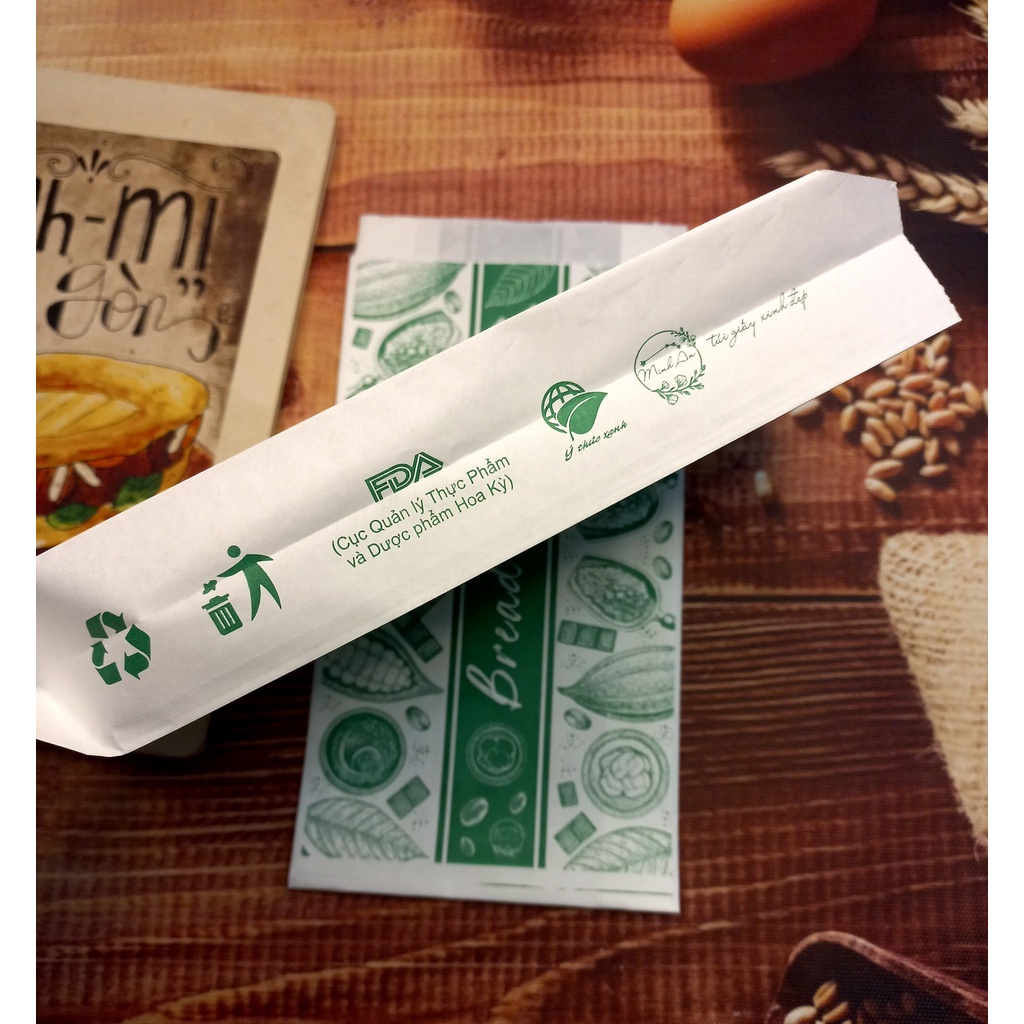 100 Túi Giấy ĐỰNG BÁNH MÌ Ổ NHỎ &amp; Các Loại Bánh.. size 200x100x40mm