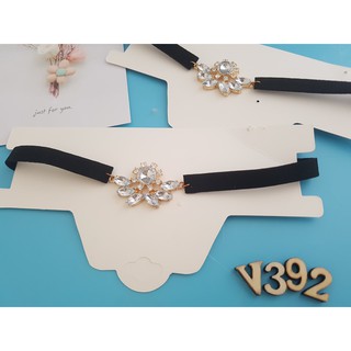 Choker dây đen mặt hoa đá - D370