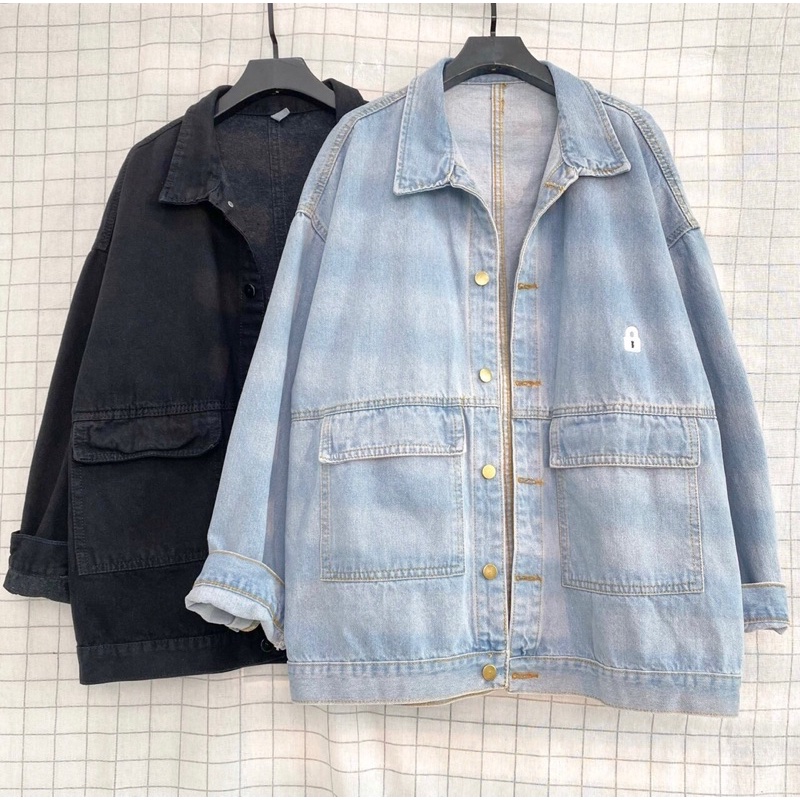 Áo khoác Jeans BLOCK form rộng màu XANH/ĐEN 🔐 Nam nữ unisex 🖤 Áo khoác bò denim