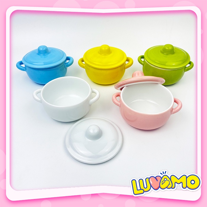 Bát ăn dặm gốm sứ có nắp trơn 120ml cho bé AD87