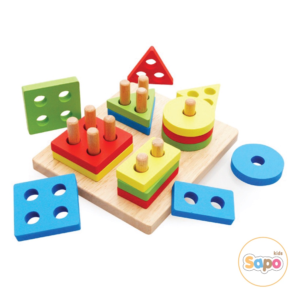 Đồ chơi giáo dục thả hình 4 trụ cột khối gỗ theo phương pháp montessori cho bé SAPO KIDS