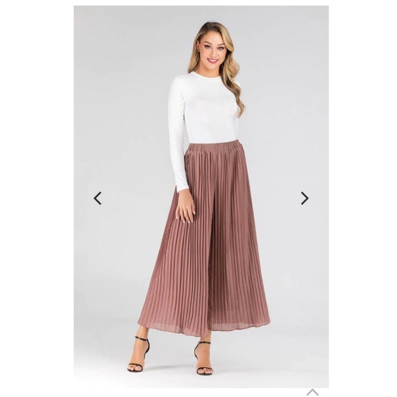 Quần culottes dáng dài dập ly VNXK ống xếp li siêu rộng super flare xòe giả váy voan chiffon eo chun xuất khẩu dư xịn