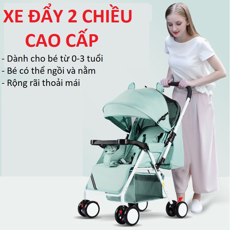 Xe đẩy hai chiều HaoWei bé nằm 3 tư thế có thế gấp gọn tiện lợi đi du lịch nhỏ nhẹ