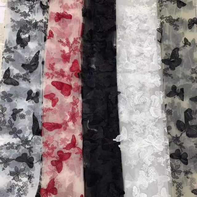 Vải lưới thêu 3d