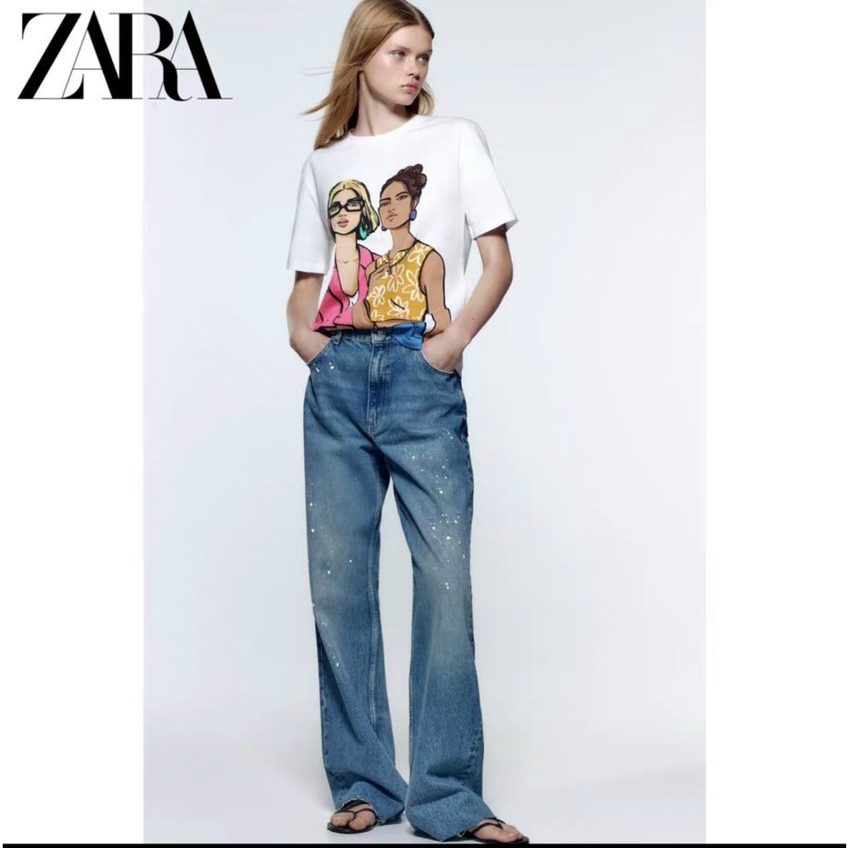 Áo thun trắng 2 cô gái ZARA VNXK