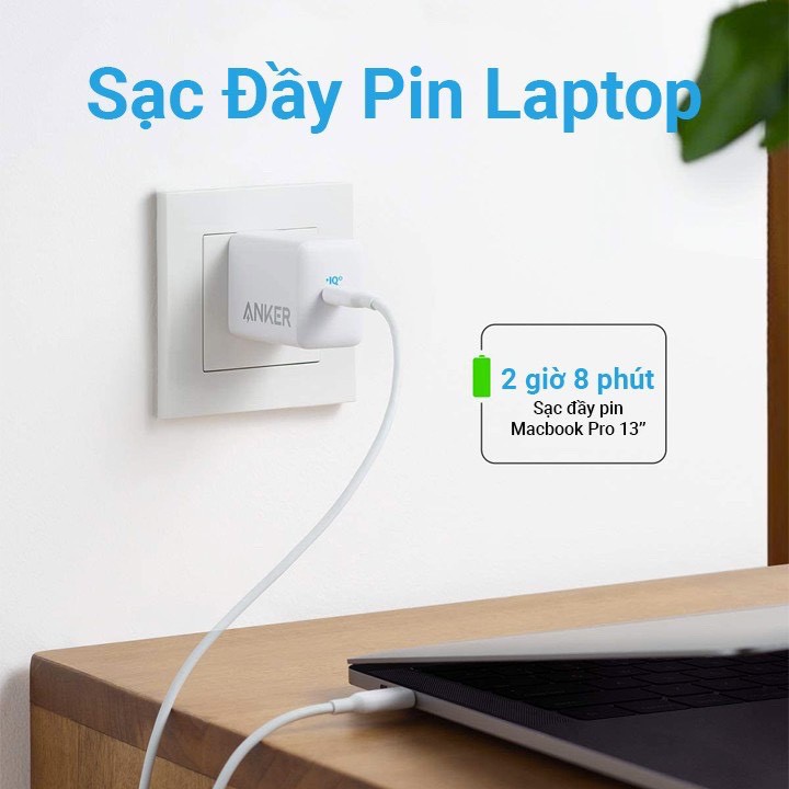 Bộ sạc cáp ANKER 65W cho Laptop Macbook Samsung  - Sạc A2718 + Cáp A8856