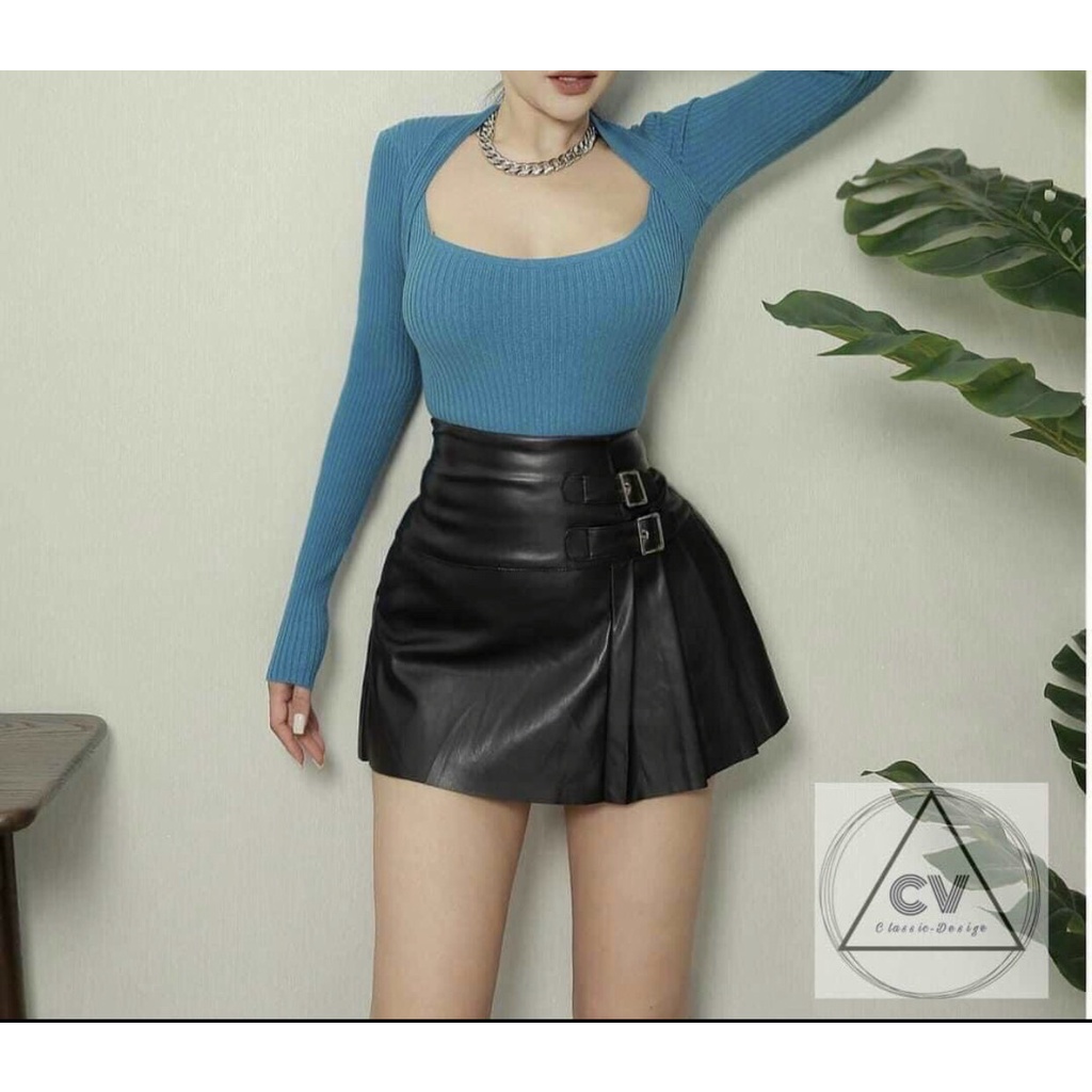 Áo len tăm dáng ôm cổ vuông phá cách phong cách Hàn Quốc kiểu ulzzang | BigBuy360 - bigbuy360.vn