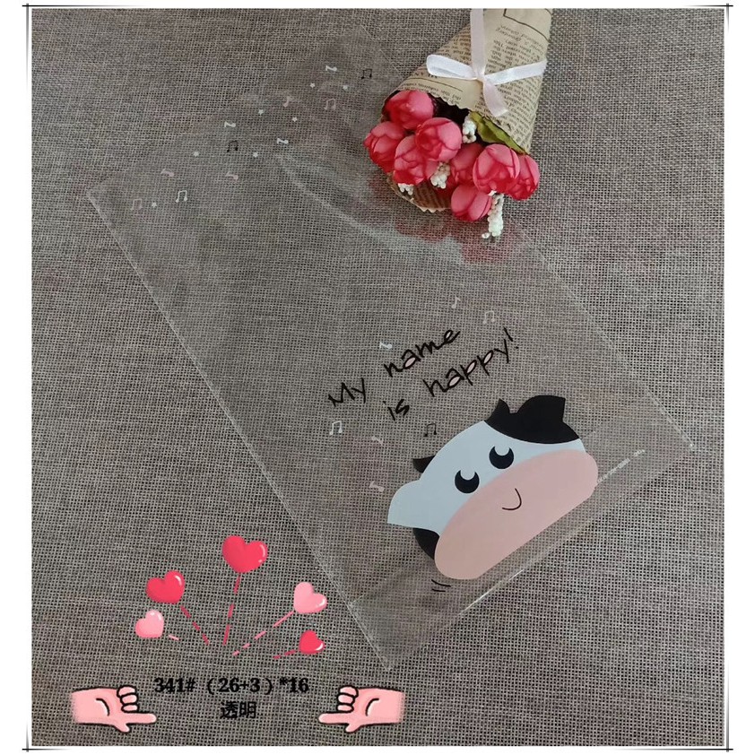 10 Túi cột bánh bò cười Happy ⚡ HÀNG CAO CẤP ⚡ túi cột đựng bánh hình bò ngộ nghĩnh đáng yêu 16 x 26cm