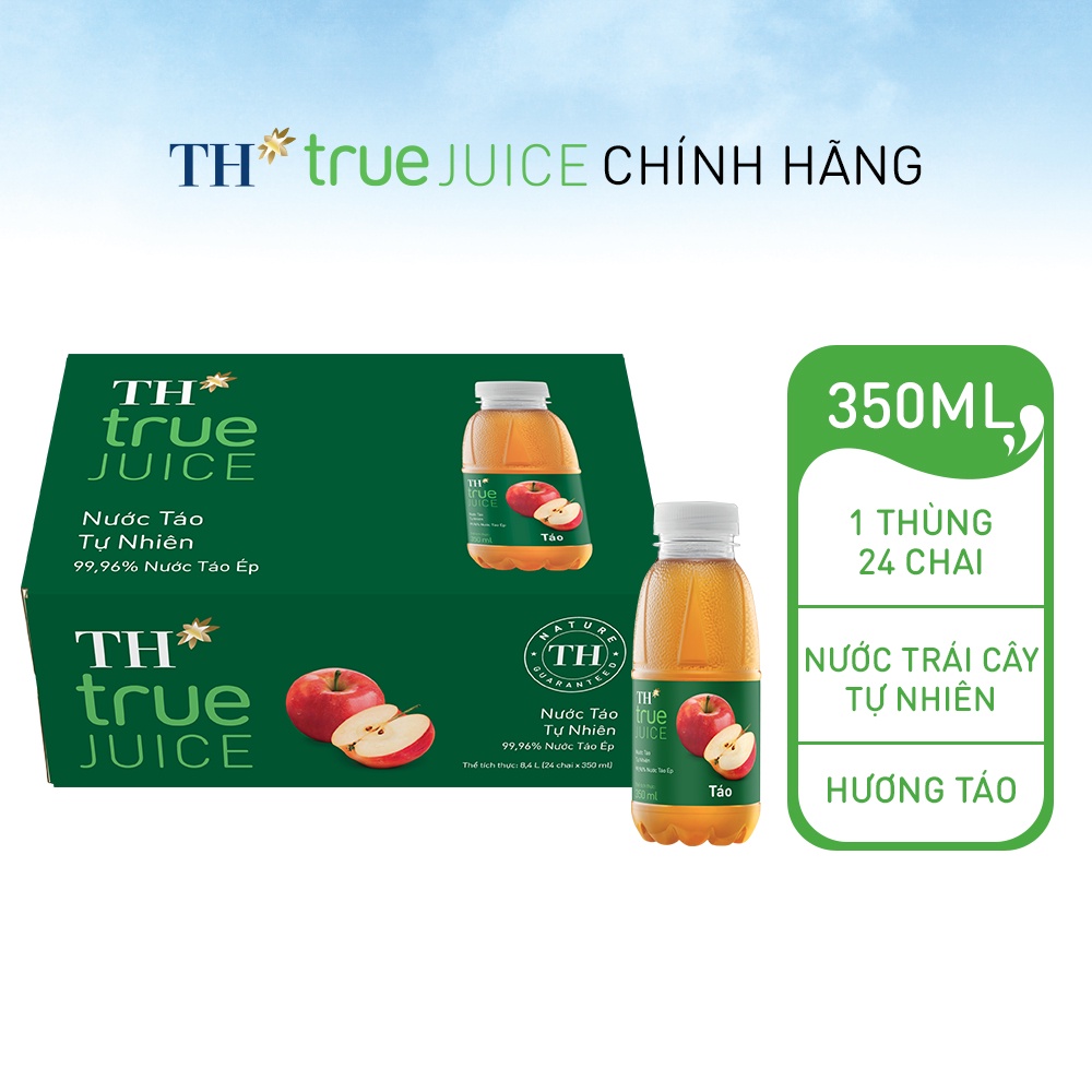 Thùng 24 chai nước táo tự nhiên TH True Juice 350ml (350ml x 24)