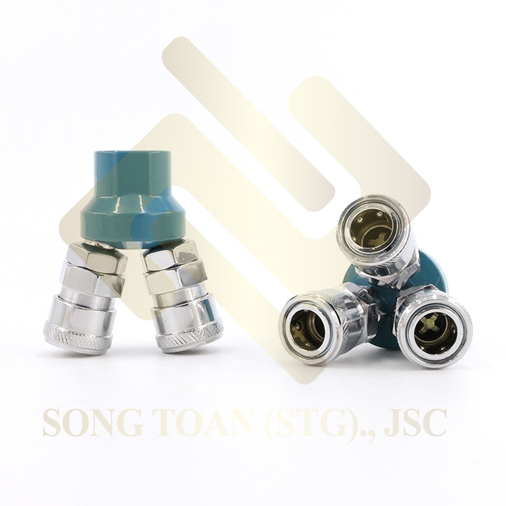 Đầu tròn chia nhánh 2 3 ren trong 13 nối nhanh trục ổ bi lắp DÂY hơi khí nén (Quick air adaptor)