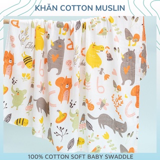 Khăn muslin 2 lớp đa năng cho bé - khổ 110x110 cm - Hàng cao cấp 100% cotton siêu mềm mại