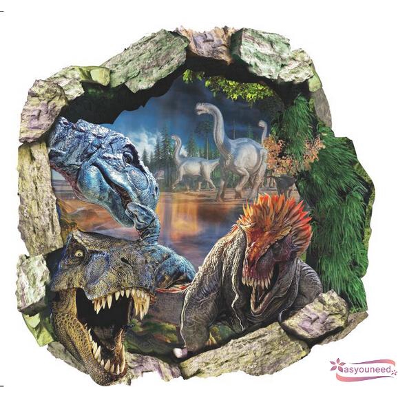 Decal trang trí tường hình thế giới khủng long tạo hiệu ứng 3D sáng tạo chất liệu PVC kích thước 50x50cm