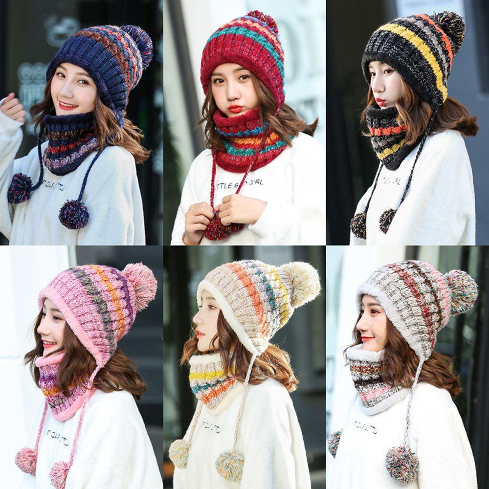 BSUNS Set Mũ Len Kèm Khăn Choàng Cổ Mềm Mại Giữ Ấm Mùa Đông