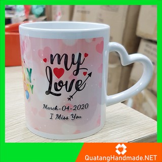 Cốc Sứ Trắng Cafe Quai Trái Tim In Hình Theo Yêu Cầu - Cốc Cặp Đôi - Quà Lưu Niệm -  Tặng Sinh Nhật - Handmade Độc Lạ