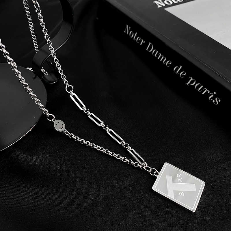 Titanium steel letter square necklace men's and women's ins trend design pendant hip-hop versatile accessories