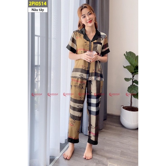 Đồ Bộ PIJAMA Nữ 𝐂𝐀𝐑𝐃𝐈𝐍𝐀 Chất Lụa Satin Nhật Cao Cấp Áo Cộc Tay Quần dài phối cổ 2PI05