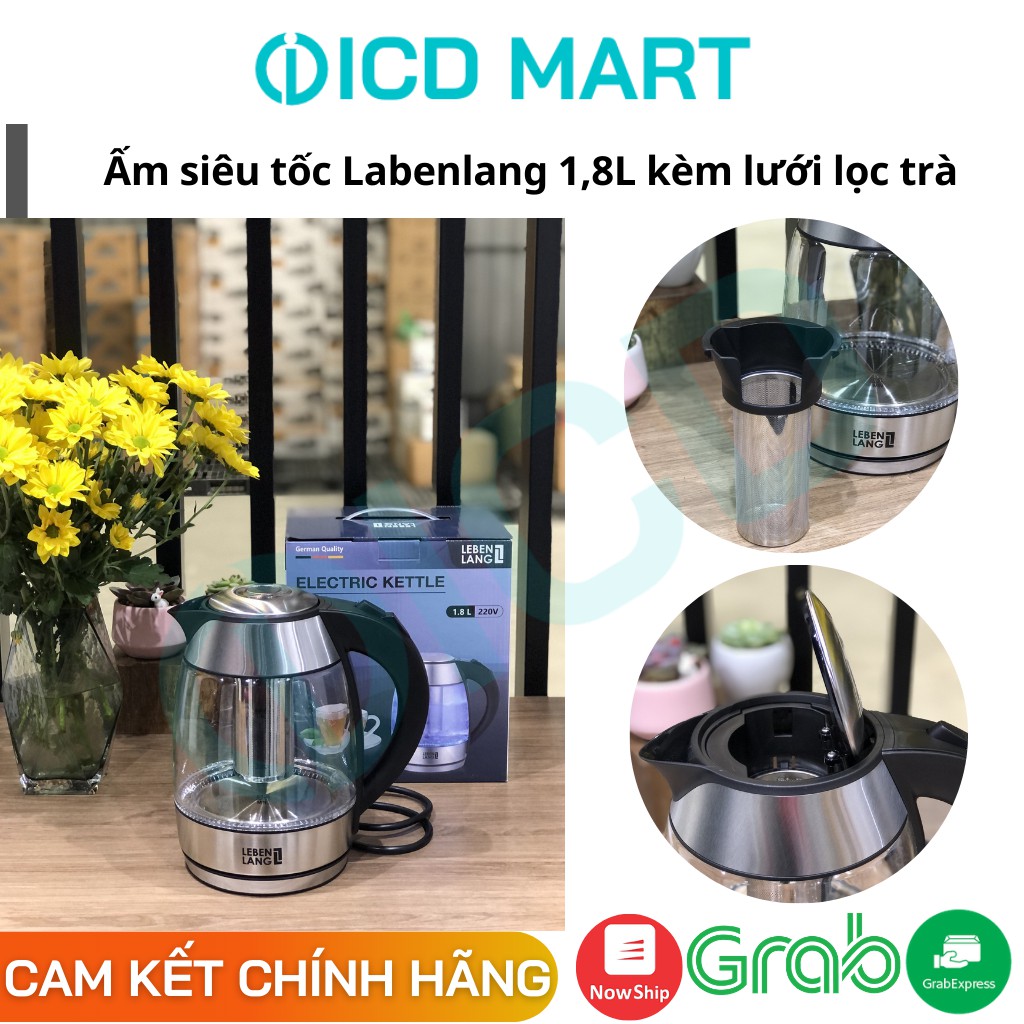 [LEBENLANG] Ấm siêu tốc thủy tinh 1,8L LBE2819 Thương hiệu từ CHLB Đức, OEM Trung Quốc