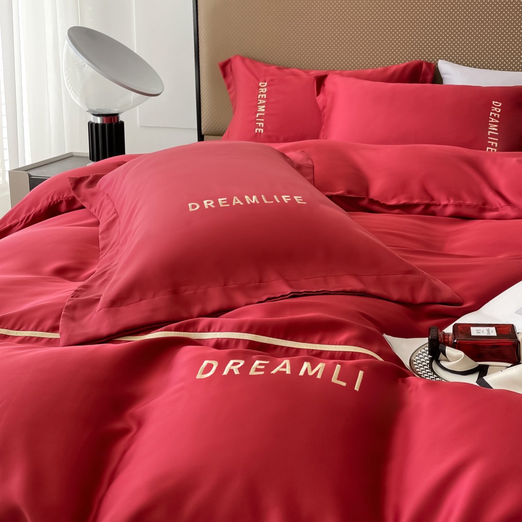 Bộ chăn ga gối 100%Tencel 120s DreamLife cao cấp siêu mát mịn, chăn ga cưới, có sẵn 5 màu