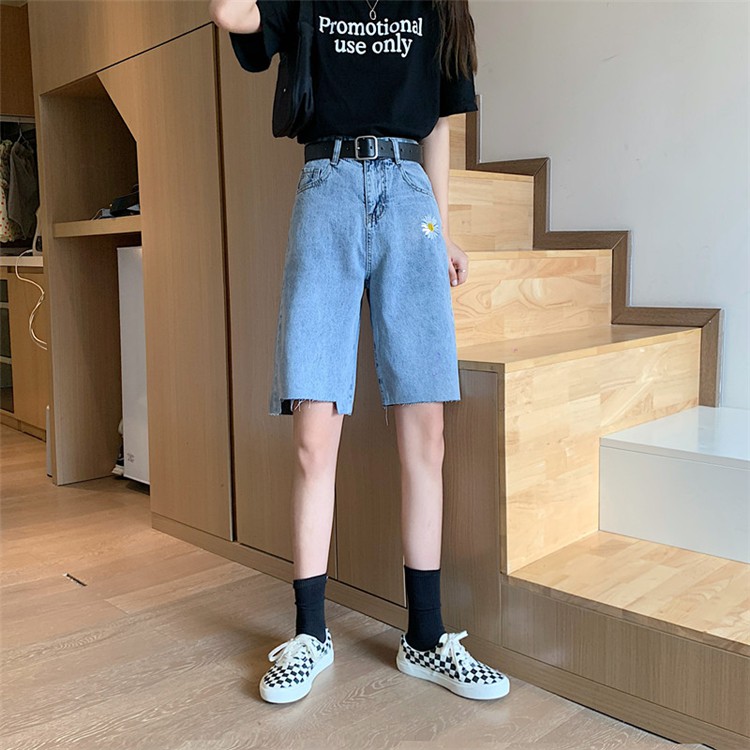 [Size S] Quần lửng jean nữ lưng cao xanh nhạt Ulzzang Quảng Châu QLJ64