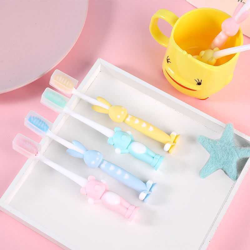 Set 4 Bàn chải Hình Thỏ hình thú Cho Bé - Đế Mềm Đứng Được Tiện Lợi