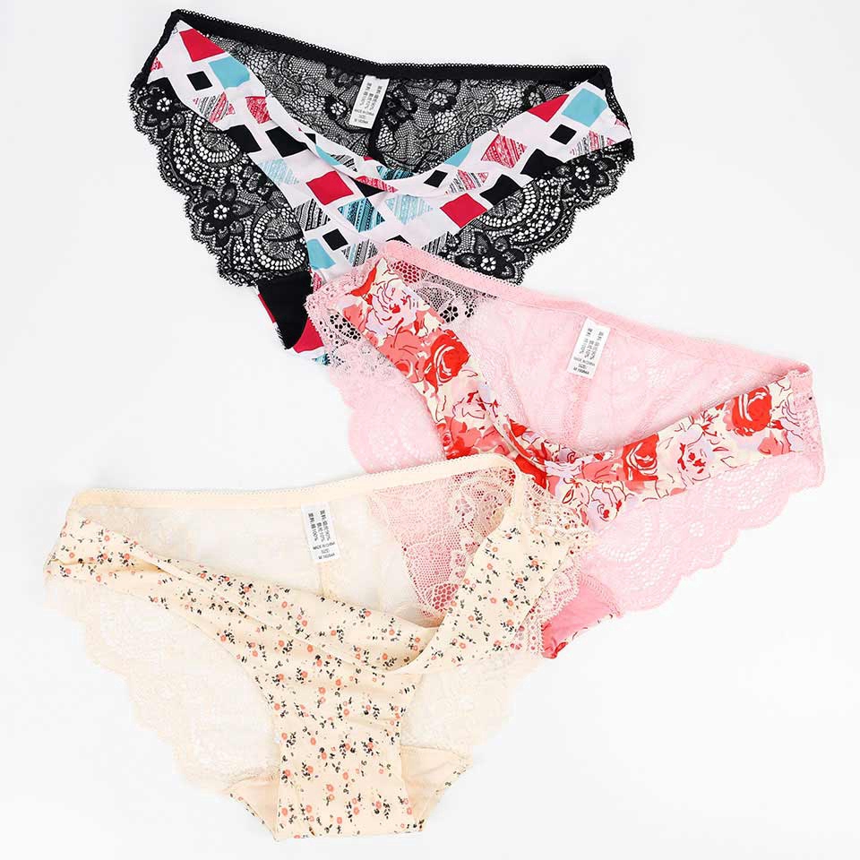 Set 3 quần lót xuyên thấu phối ren lưng thấp họa tiết da báo cỡ lớn thời trang nữ quyến rũ
