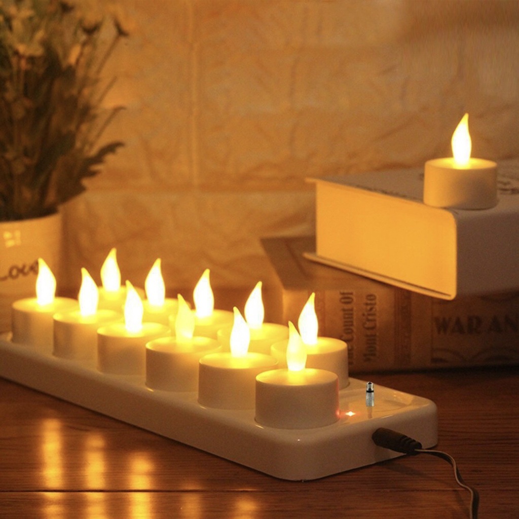 Nến điện tử tealight sạc điện mini bộ 12 cây trang trí quán cafe,sinh nhật