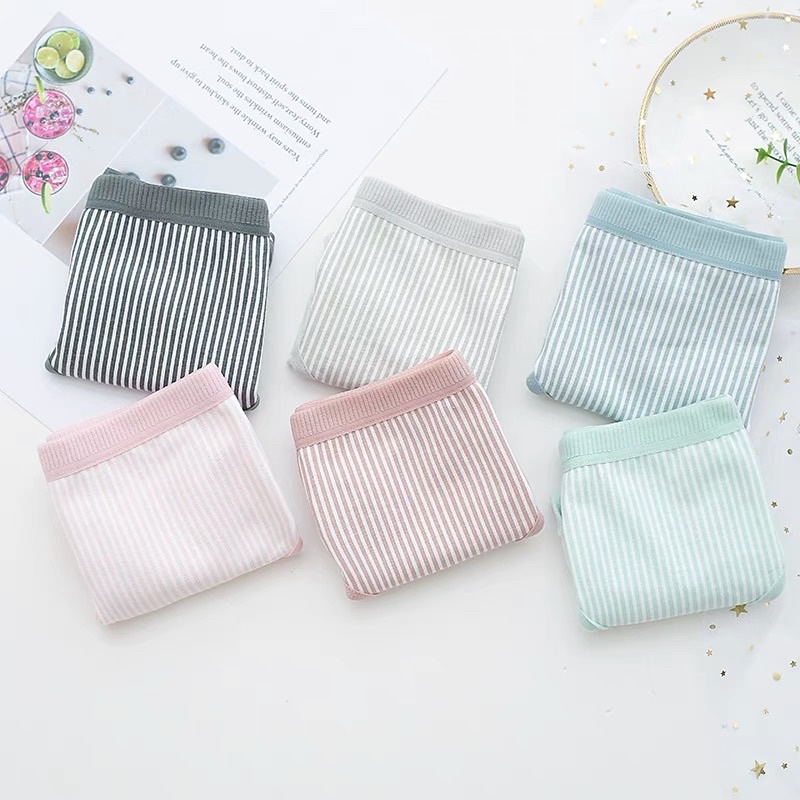 Quần lót nữ cotton viền kẻ lưng thấp co giãn tốt basic QL03