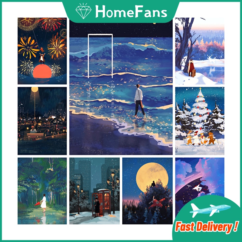 Bộ Tranh Đính Đá 5D Tự Làm 30x40cm/40x50cm Hình Phong Cảnh Mùa Mưa Trang Trí Nhà Cửa