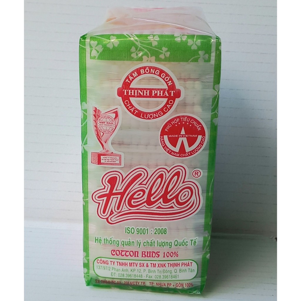Tăm bông ngoáy tai Bông vệ sinh tai mũi Hello Thịnh Phát Cottonđạt tiêu chuẩn ISO 9001:2008