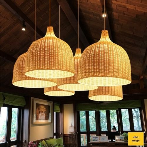 Đèn Mây Tre: Đèn mây trang trí hình chiếc chuông trang trí quán coffee BA373