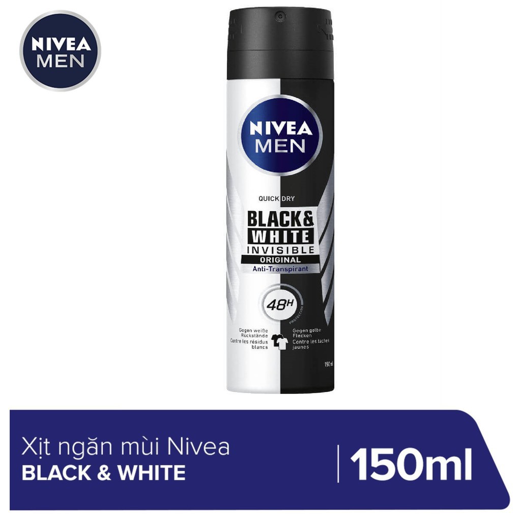 Xịt khử mùi Nivea ngăn vệt ố vàng cho nam Men Invisible Black&White