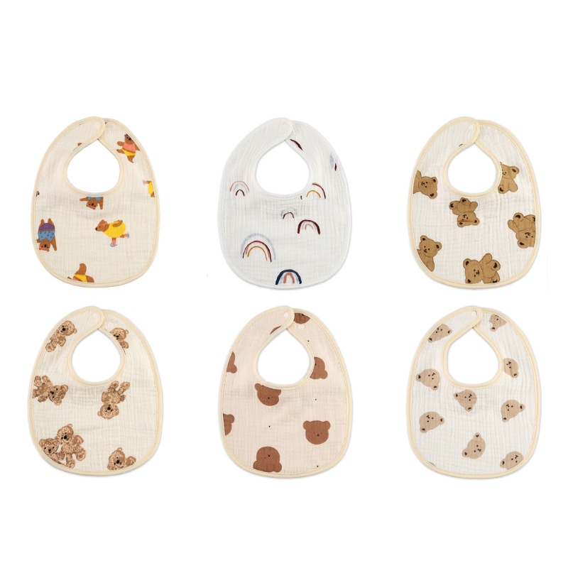 Yếm Ăn Cotton Siêu Mềm &amp; Thấm Hút Có Nắp Dành Cho Bé Trai &amp; Gái