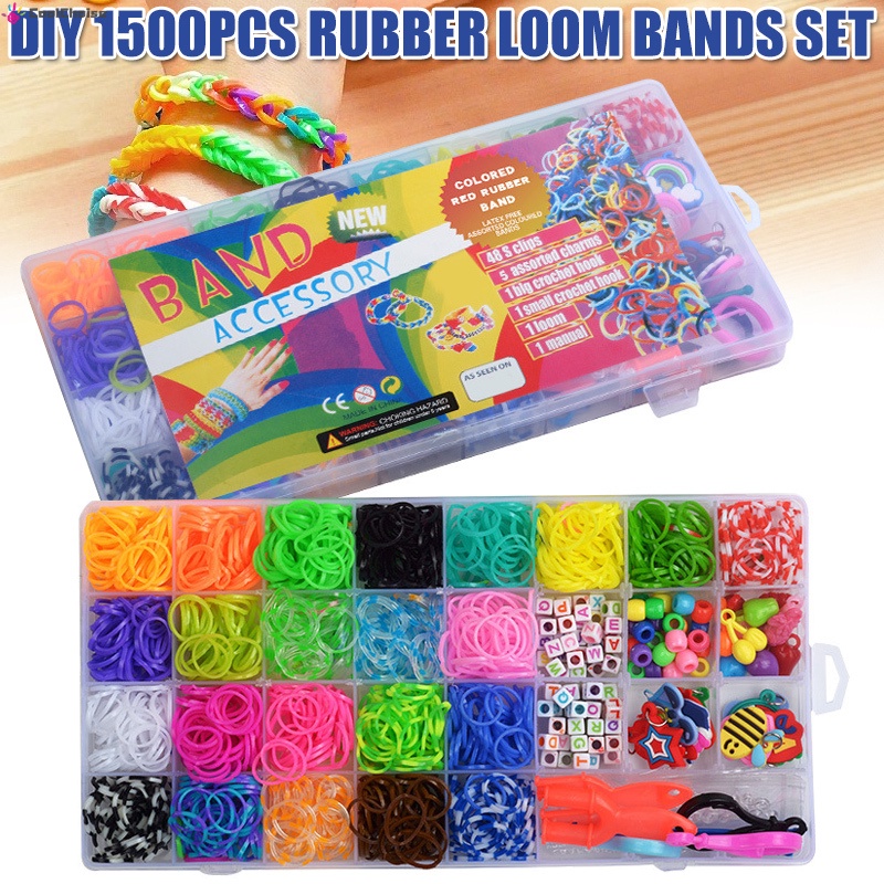 Bộ 1500 Dây Thun Cao Su Silicone Co Giãn Làm Vòng Tay Đồ Chơi DIY Cho Trẻ Em