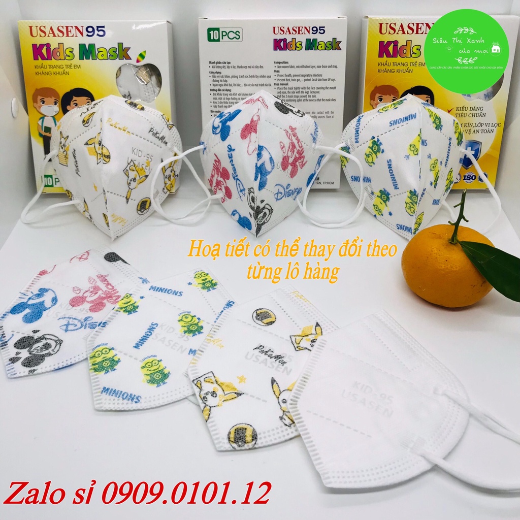 Khẩu trang n95 trẻ em USASEN chính hãng hộp 10 cái, khẩu trang kn95 em bé cao cấp tái sử dụng nhiều lần
