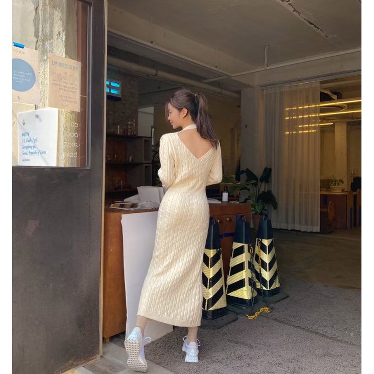 DUNEA Đầm Sweater Cổ Tròn Thiết Kế Xinh Xắn Cho Nữ