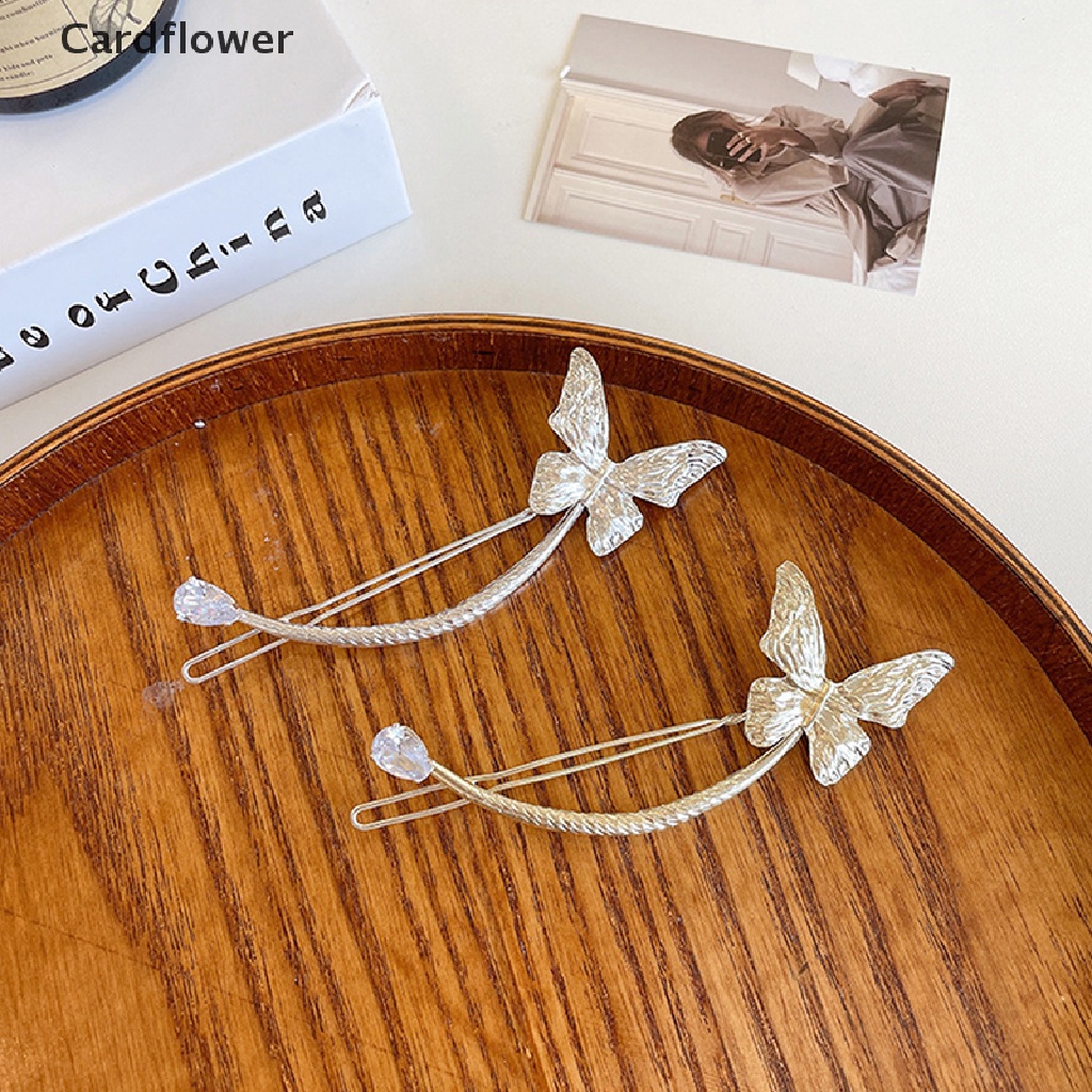 &lt; Cardflower &gt; Kẹp Tóc Kim Loại Cong Đính Ngọc Trai Hình Bướm Phong Cách Retro Đơn Giản Dành Cho Nữ