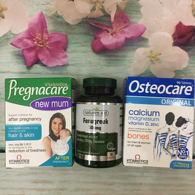 Combo lợi sữa cỏ cà ri fenugreek + vitamin new mum cho mẹ sau sinh + canxi osteocare