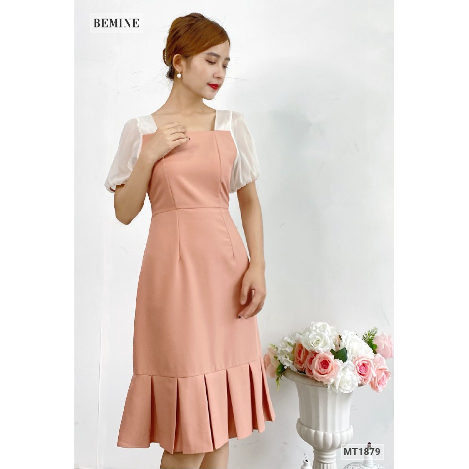 Đầm cổ vuông đuôi cá tay phối trắng BEMINE MT1879DA | BigBuy360 - bigbuy360.vn