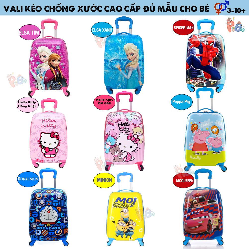 Vali Cho Bé Yêu Size 18'' Elsa, Spiderman, Minion, Hello Kitty, Peppa Pig, Doraemon, Sofia, McQueen - PiBo