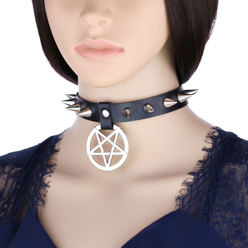 Vòng Cổ Choker Da Pu Đính Gai Kim Loại Phong Cách Punk Unisex