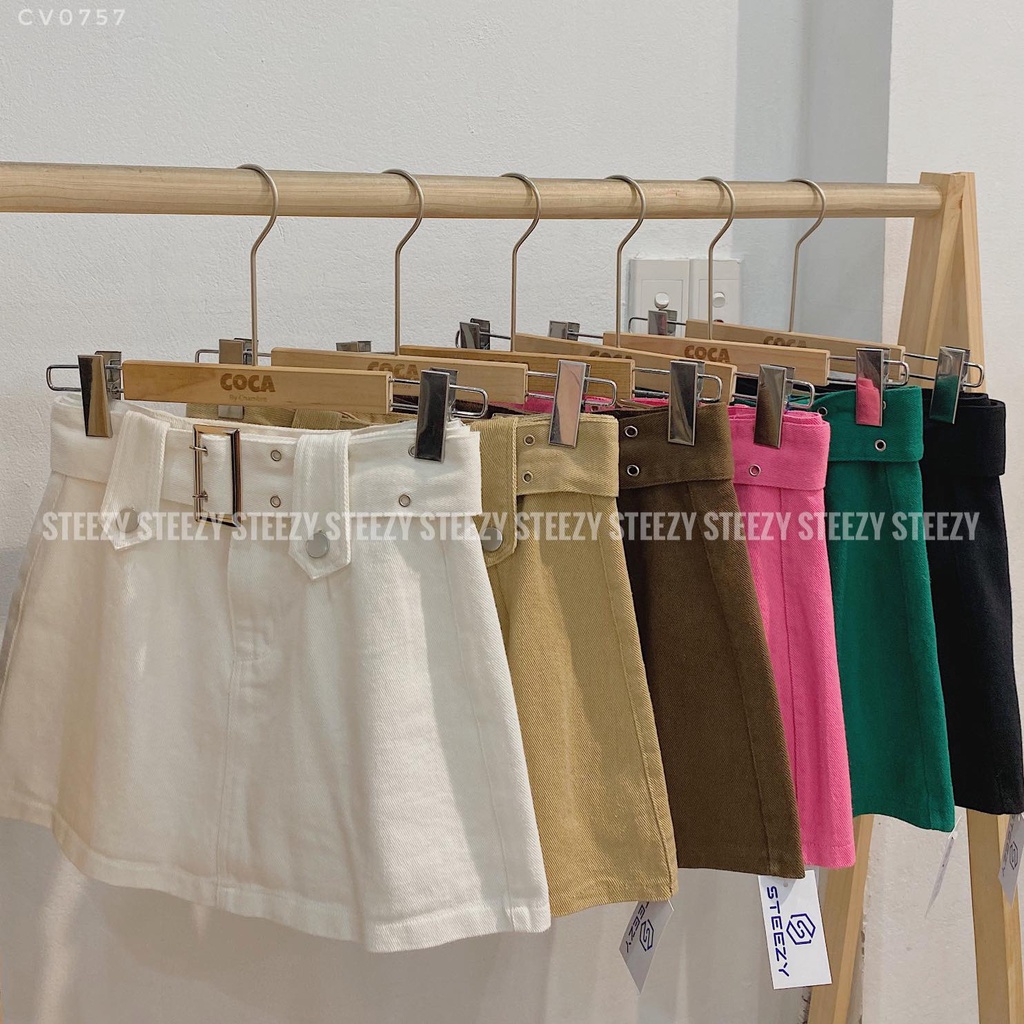 [CV0757] Chân váy ngắn dáng suông đai cạp to hottrend 2022 vải jeans thô dày (Có sẵn/Ảnh thật)