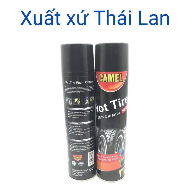 Xịt bóng lốp ô tô xe máy làm sạch dưỡng đen lốp hiệu quả của Camel Chai 650ml Mitauto