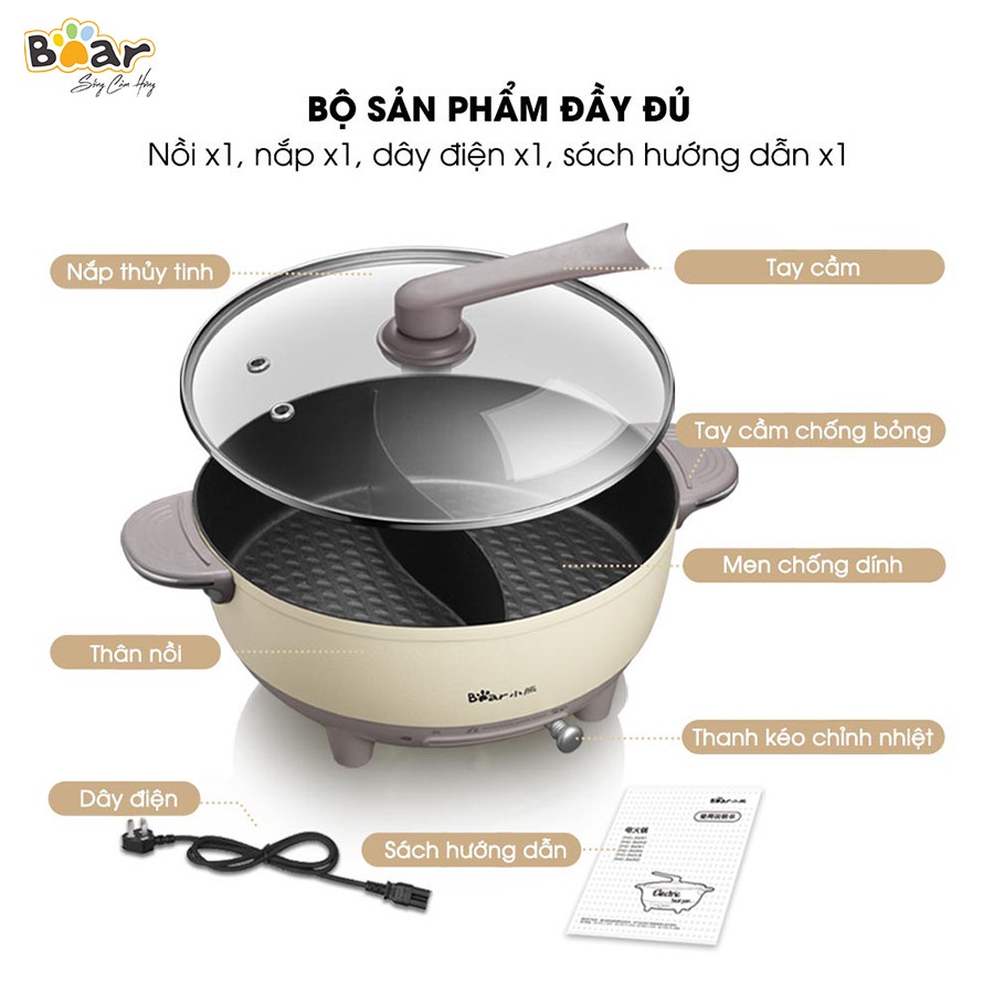 Nồi Lẩu 2 Ngăn Uyên Uơng Bear 6L Cao Cấp 2 Vị Khác Nhau DHG-B60R6-HiMect