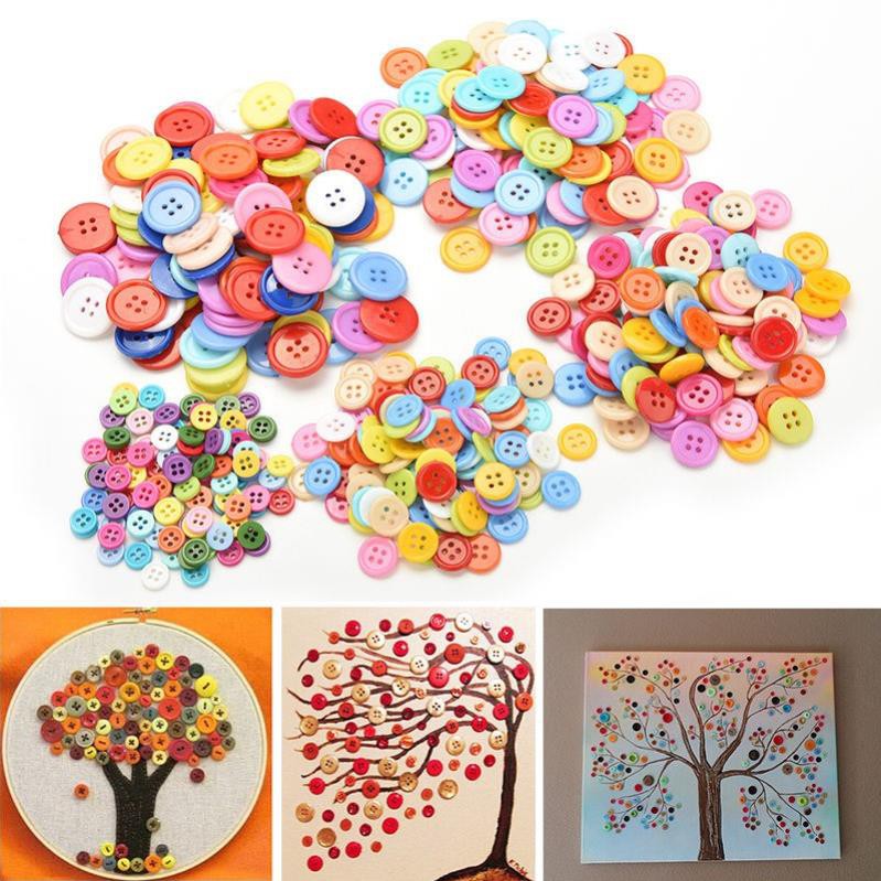 100 Nút áo tròn bằng nhựa nhiều màu sắc xinh xắn dùng làm đồ thủ công DIY