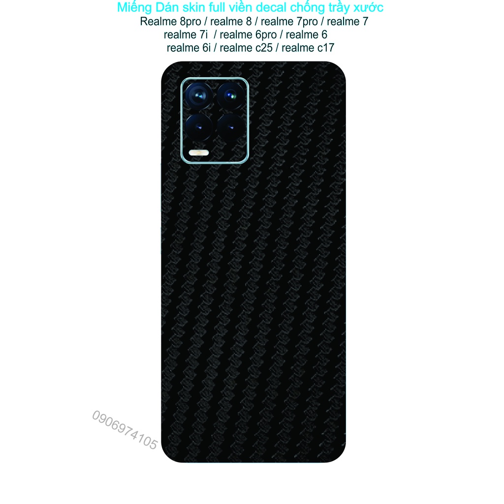 Miếng Dán Skin Carbon đen full viền Realme 8pro / realme 8 / realme 7pro / realme 7 / realme 7i / realme 6pro / realme..
