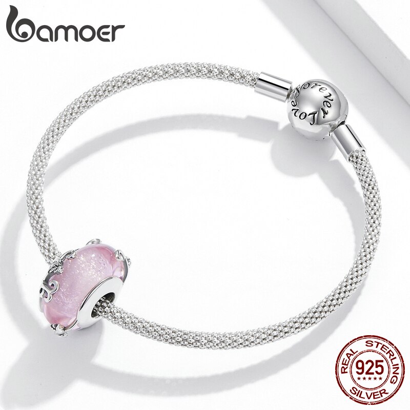 Hạt Xỏ Bamoer Bsc409 Bạc Thật 925 Thủy Tinh Hồng Sáng Bóng Chất Lượng Cao Làm Vòng Tay Trang Sức Thủ Công Cho Nữ