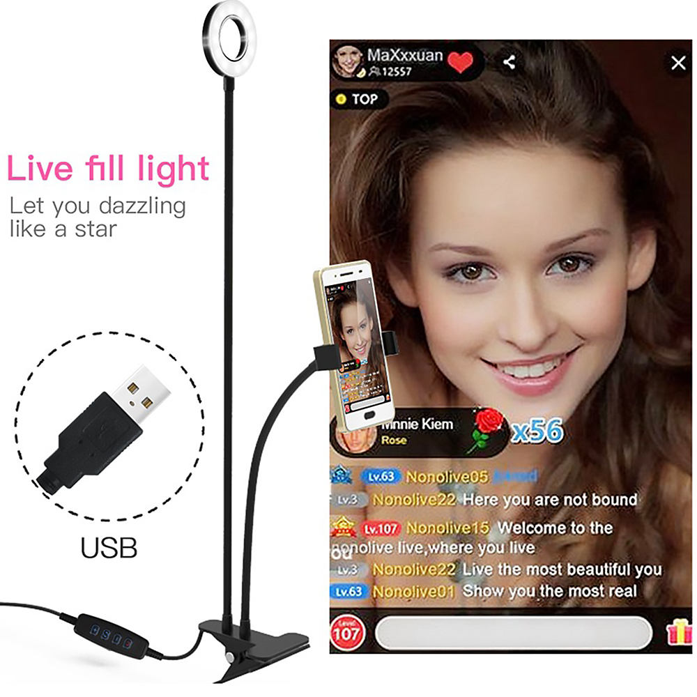 Đèn LED livestream trợ sáng Ring light,chụp ảnh selfie, trang điểm, USB 2 trong 1 Hỗ trợ Trực tiếp Điện thoại